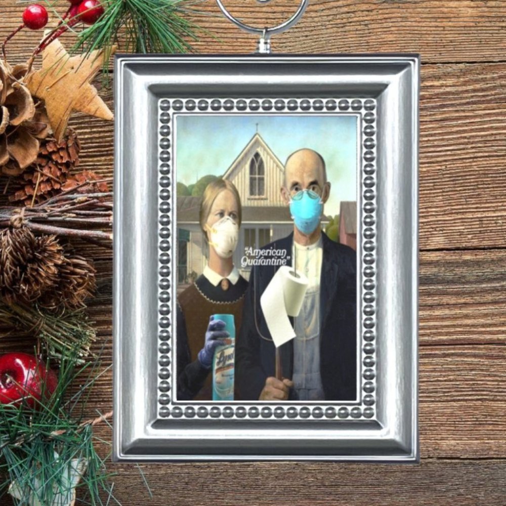 Quarantine Pandemic‎ American Gothic Covid Face Mask Custom Christmas Ornament